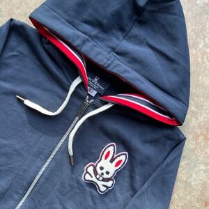 Psycho Bunny Mens Zip Up Hoodie Navy Blue Iconic Bunny Logo Size S